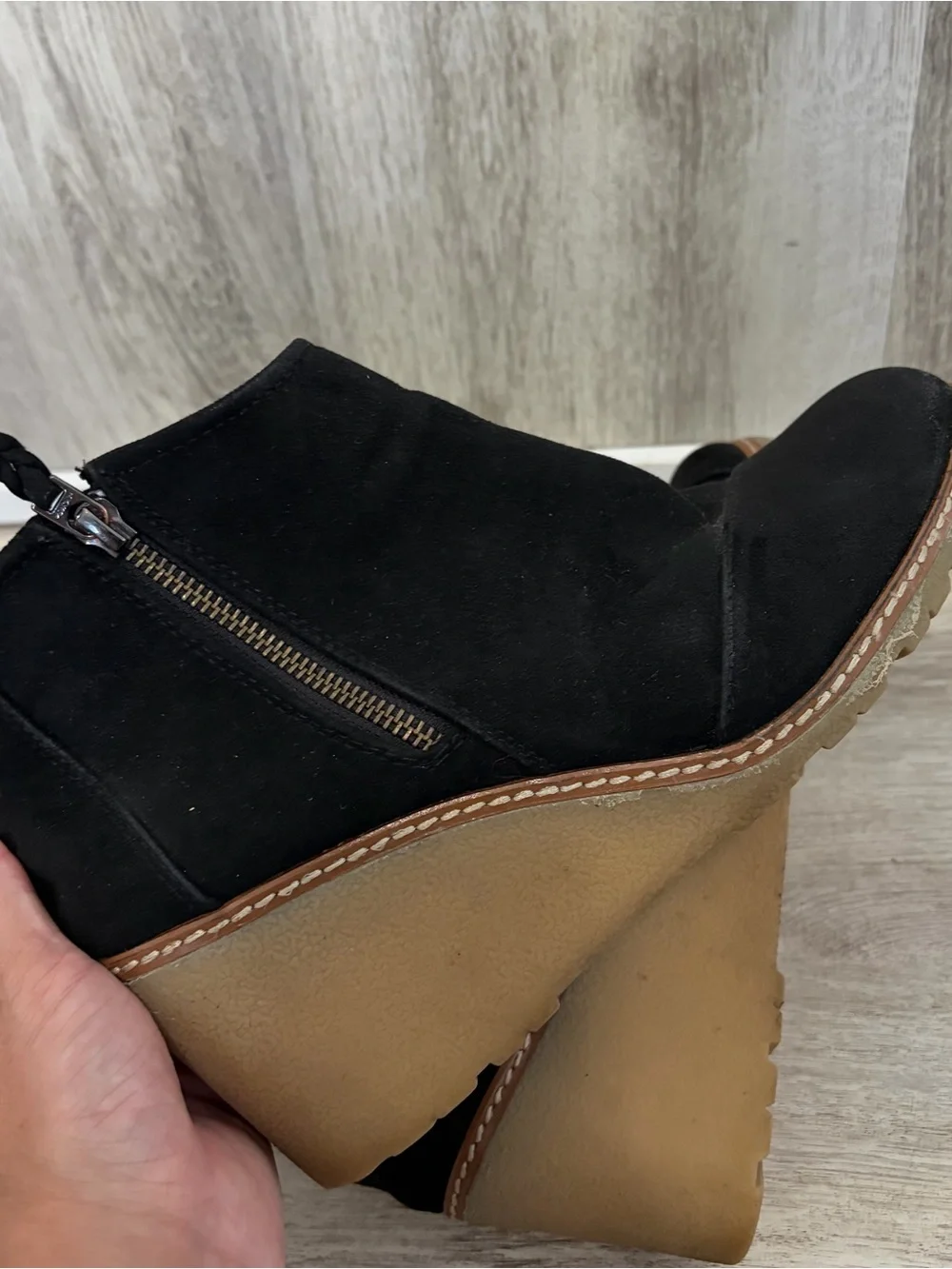 TOMS Avery Wedge Booties Black Ankle Boots Women’s Size 10 Fall Career